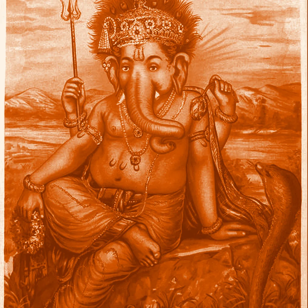 Lord Ganesha, from the Shri Mangalmurti print, in the site's orange duotone